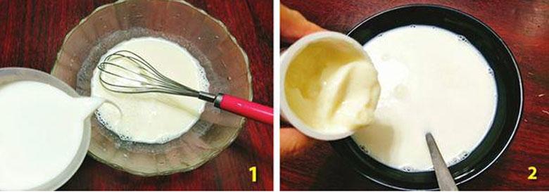 Cách làm sữa chua dẻo truyền thống: trộn và đun hỗn hợp sữa