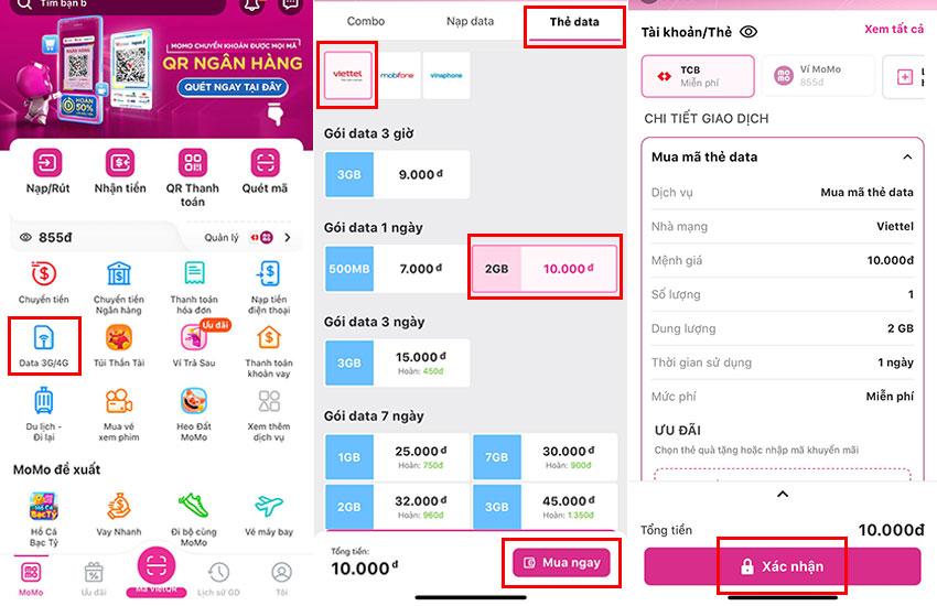 cach mua the data viettel momo